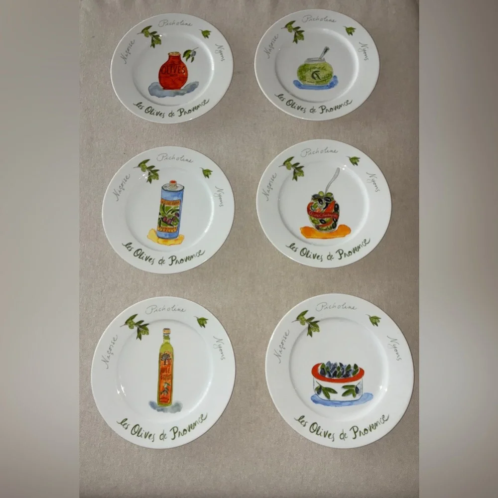 Crate & Barrel LES OLIVES DE PROVENCE Appetizer Plate Set 6 pc Revol France